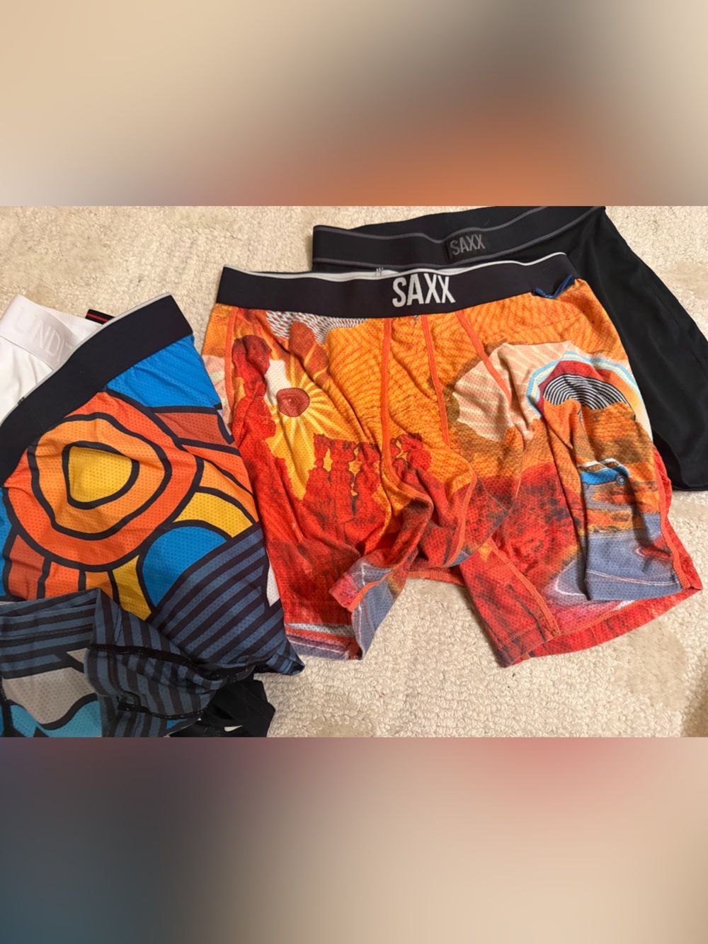Saxx Men's Boxer Briefs Assorted White, Black & Blue Geometric Set - Picture 3 of 3